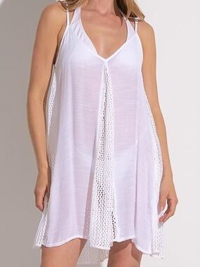 Elan White Crochet-Trim V-Neck Cover-Up Dress